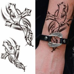 1pc Men Waterproof Temporary Tattoos Stickers Body Hand Wrist Cool Hipster Black Christ Cross Washable