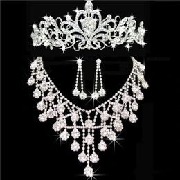 Three Pieces Tiaras Crowns Wedding Hair Jewelry Necklace Earring Cheap Fashion Women Evening Prom Party Dresses Bridal Accessories297A