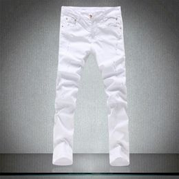 Spring Men's tight Pure White jeans male skinny trousers High quality Cotton elastic hole slim Leisure pants men190k