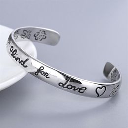 Women Letter Blind for Love Bangle with Stamp Flower Bird Pattern Letter Bracelet Fashion Jewellery Gift for Love Friend2950
