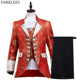 Mens Classic Court Prince Costume 5 Pcs Victorian Gothic Vintage Outfit Suit for Halloween Cosplay Masquerade Party Red 2105222932