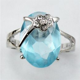 Jewelryr Jade Ring whole sky blue Zirconia flower silver plated flower crystal ring #7 8 9 309E