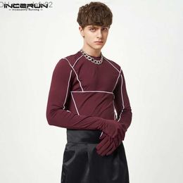 Men's Sweaters Men's T-shirt Patch Work O-Neck Long Sleeve Gloves Street Clothing Fitness Casual T-shirt Top Fashion Casual Camisetas S-5XL Z230721