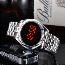 Women Men Touch Screen LED Watch Fashion Gold Digital Watches Full Stainless Steel Electronic Wristwatch Bracelet257I