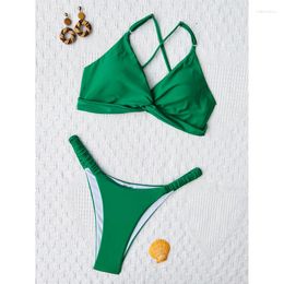 Women's Swimwear Green Maillot De Bain Femme Two Pieces Tankini Low Waist Sling Swimming Suit Woman Sexy Ladies Beach Wear Biquini Women