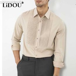 Men's Casual Shirts 2023 New Korean Fashion Autumn Shirts Men Street Hipster England Style Elegant Fashion Gentle Vintage Solid Color Chic Clothes L230721