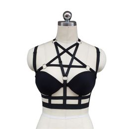 women black Harness cage bra Gothic Harajuku sexy lingerie Cage Back complex Garters belt Pentagram body harness Cage bra312M