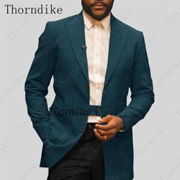 Thorndike Costume Homme Teal Summer Beach Party Prom Groom Tuxedo Wedding Terno Masculino Slim Fit Man BlazerJacket Belt Pants1209q