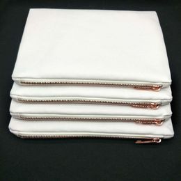 50pcs lot 7x10in blank white 12oz thick 100%poly canvas makeup bag with rose gold metal zip for sublimation print blank cosmetic b193F