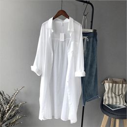 Cotton White Long Blouse Women 2019 Spring Casual Long Sleeve White Shirts Loose Oversize Tops With Pockets High Quality