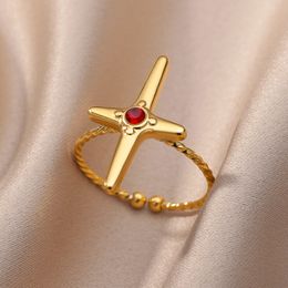 Vintage Red Black Cross Open Ring For Women Men Party Jewellery Trend Gothic Metal Colour Open Adjustable Finger Ring New Year Gift