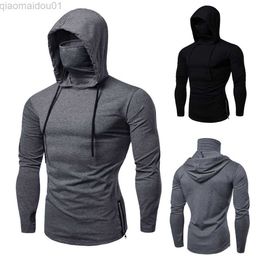 Men's Hoodies Sweatshirts 2023 New Men Solid Black Grey Hoodie Long Sleeve Hooded Sweatshirt For Man Sports Fitness Gym Running Casual Pullover Tops L230721