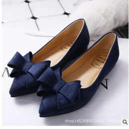 Dress Shoes Women Pointy Toe Narrow Mouth Bowtie Flock Plus 33-48 Slip-Ons Breathable Lady's Single Shoes On Flats Low Top Loafer Cinderella L230721