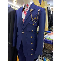 Designers Royal Blue Smoking Wedding Tuxedos Jacket Men Suit Slim Fit Special Design Prom Wedding Suits For Men Groom Tuxedo 2 Pie288g