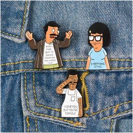 Pins Brooches Bob Burgers Lapel Denim Pin Cartoon Enamel Brooch Pizza Burger Fight Badge Everything Will Be Ok Jewellery Happy Day Dr Dhxjy