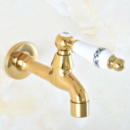 Bathroom Sink Faucets Golden Brass Wall Mount Mop Faucet Out Door Garden Pool Toilet Single Cold Water Taps Dav152