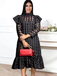 Plus size Dresses Plus Size Black Long Dress Plaid See Though Long Sleeve Midi Dresses Summer Autumn High Street Evening Party Club Outfits 230720