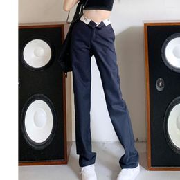 Women's Jeans Light Blue Perforated Women' High Waisted Straight Leg Women Street Retro Summer Fashion Design Cuffed Wide Long Pants