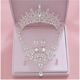 Bling Bling Set Crowns Necklace Earrings Alloy Crystal Sequined Bridal Jewellery Accessories Wedding Tiaras Headpieces Hair238M