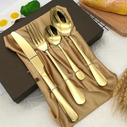 Dinnerware Sets 4Pcs / Set Gold Cutlery 18/10 Stainless Steel Silverware Flatware Dinner Knife Fork Spoon Drop