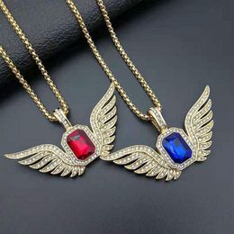 Pendant Necklaces Hip Hop Gold Color Neckaces Cubic Zirconia Paved Bling Iced Out Angel Wing Pendants Necklace For Men Rapper Jewe2382