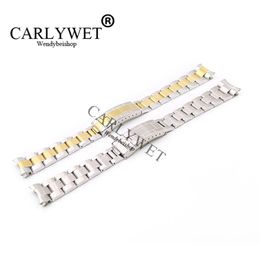 CARLYWET 20mm Whole Silver Two Tone Middle Gold Solid Curve End 316L Stainless Steel Replacement Watch Band Strap Bracelet2026