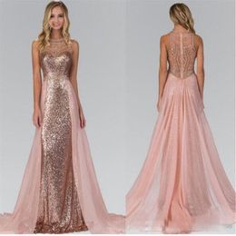 Crystal Beaded Rose gold Sequin Long Bridesmaid Dresses Sequin Chiffon Wedding guest Dresses Maid Of honor Gowns Custom Made268e