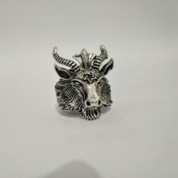 Retro Sheep Goat Horn Head Finger Ring Satan Worship Baphomet Aries Zodiac Wicca Star For Men Boy Gift Punk Biker Animal Jewelry223w