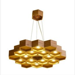 Loft Wood Pendant Lamp Honeycomb Chandeliers Nordic Antique Wooden Founded On Solid Wood Light Bar Coffee Shop Small Chandeliers L3308