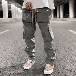 Men's Pants High Street Multi-pocket Casual Trousers for Men and Women Side Breasted Drawstring Cargo Pants Harajuku Solid Loose Pants 230720