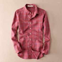 Men's Casual Shirts Summer Thin Plaid Men Red Quality Dress Long Sleeve Cotton Linen Fashion Camisa Masculina TS-224