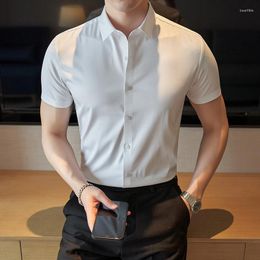 Men's Casual Shirts 5Colors Summer Traceless Short Sleeve For Men Clothing 2023 Business Formal Wear Slim Fit Tuxedo Office Blouses