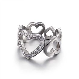 Fashion gold silver plated wide bands ring version stainless Hollow Heart Love Women rings quality jewelry223Q