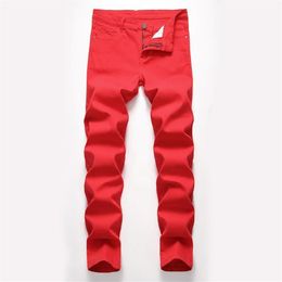 Fashion Mens jeans Designed Straight Slim Fit Denim Jeans Trousers Casual Skinny Pants Red Yellow Mens Streetwear Pants1281M