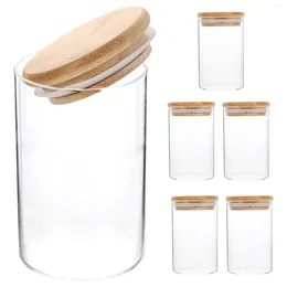 Storage Bottles 6 Piece Glass Jar With Lid Set Jars Lids Bamboo Containers Seasoning Food Flour Canisters Airtight Cookie Oatmeal