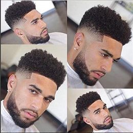 q6 base Afro Men's Hair Toupee for African American Men Hairpiece 100% Human Hair 10x8inch Replacement Wig #1 Jet Black Color322j