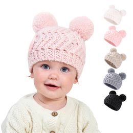 Baby Girls Beanies Pom Pom Woolen Ball Hats Crochet Winter Warm Knitted Caps Casual Headgear Outdoor Cute Toddler Kids Skull Hats DF260