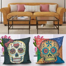 18 Colourful Skull Head Cotton Linen Throw Pillow Case Cushion Case Cover Square Decorative Pillows for Home Car Sofa269G