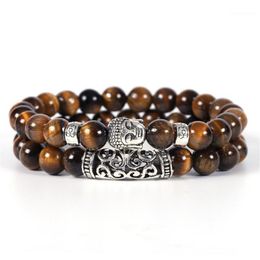 Beaded Strands 2 Pieces set Buddha Charm Natural Stone Bracelet Men Bracelets For Women Cool Dazzling Pulseras1216w