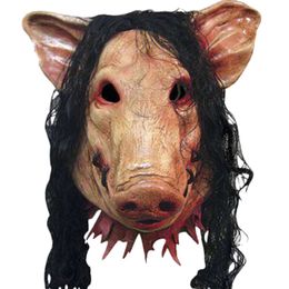 Halloween Scary Masks Novelty Pig Head Horror With Hair Masks Cosplay Costume Realistic Latex Festival Supplies Mask