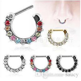 New Arrival Septum Clicker Nose Rings CZ Gem Nose Piercing 316L Stainless Steel Body Jewelry Size 1 2mm280h