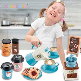 Kitchens Play Food Kids Coffee Machine Toy Set Kitchen Toys Simulation Food Toaster Bread Coffee Cake Pretend Play Game Gift Toys For Children 230720