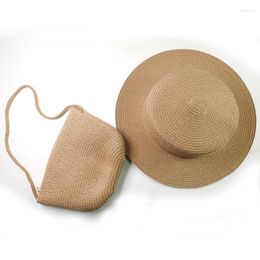 Wide Brim Hats Summer Fashion Womens Straw Beach Bag Fedora Hat Handmade Weaving Handbag Set