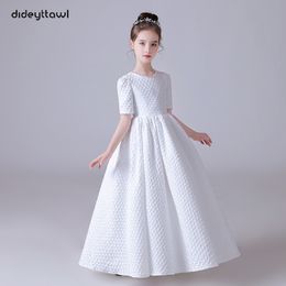 Dideyttawl White Puff Skirt Elegant Flower Girls Dress For Wedding Party Short Sleeves Concert Junior Bridesmaid Gown