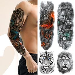 Large Arm Sleeve Waterproof Temporary Tattoo Totem Wolf Lion King Eagle Bear Body Art Fake Tattoo Stickers Man Women