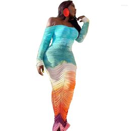 Ethnic Clothing Long African Dress Women Slash Neck Full Sleeve Draped Robes Fashion Print Sexy Skinny Holiday Maxi Vestidos