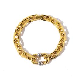 18k sun Gold Silver retro metal new thick chain bracelet for men and women Fashion European American design259N