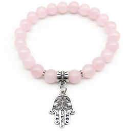 SN1320 Fashion 2018 Women's Bracelet Hamsa Charm Yoga Bracelet Handmade Rose Quartz Jewellery Wedding Bracelet Whole301n