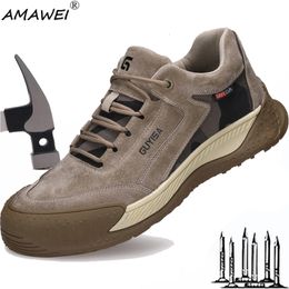 Safety Shoes AMAWEI Male Safety Shoes Work Sneakers Indestructible Boots Men Steel Toe Puncture-Proof Shoes Sport Trail Running Shoes Outdoor 230720