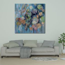Modern Landscape Canvas Wall Art Magic Lily Pond Silvia Vassileva Paintings Handmade High Quality